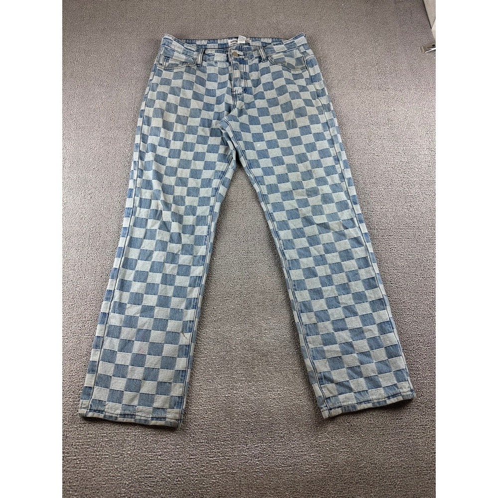 Cowboy Stars Jeans Women S Blue Straight Leg Check 100% Cotton Skater Grunge